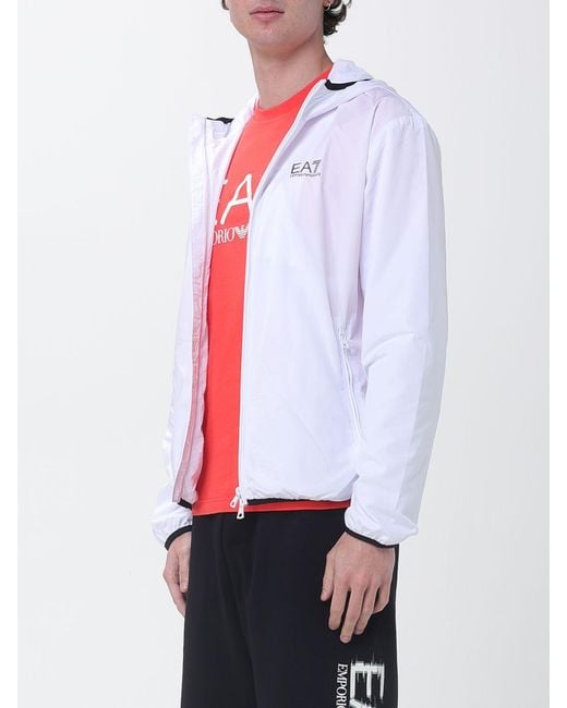 EA7 White Technical Fabric Hooded Jacket for men