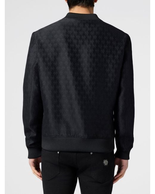 Philipp Plein Black Pp Jacquard Monogram Bomber Jacket for men