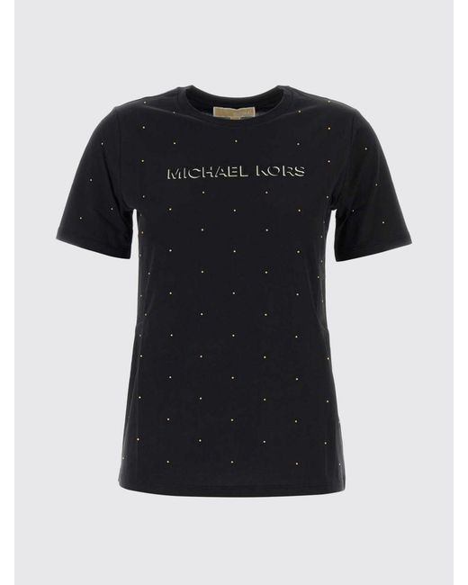Michael Kors Black Studded Logo Print Cotton T-Shirt With Crew Neck