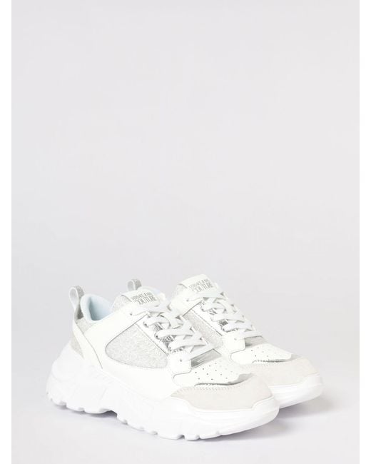 Versace Jeans Couture Natural Leather And Lurex Mesh Sneakers