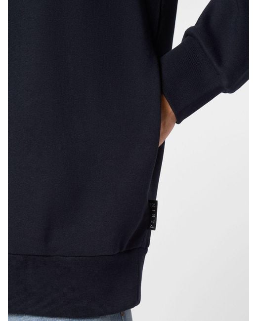 Philipp Plein Blue Dropped Shoulder Cotton Hoodie With Applied Logo for men