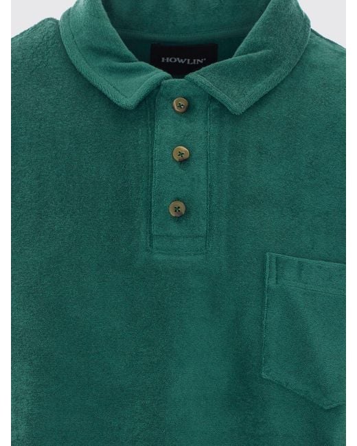 Howlin' By Morrison Green Short-Sleeved Cotton-Blend Polo Shirt With A Chest Patch Pocket for men