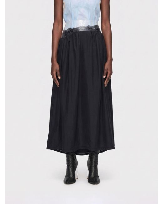 Maison Margiela Blue Cupro Skirt With Lace Details