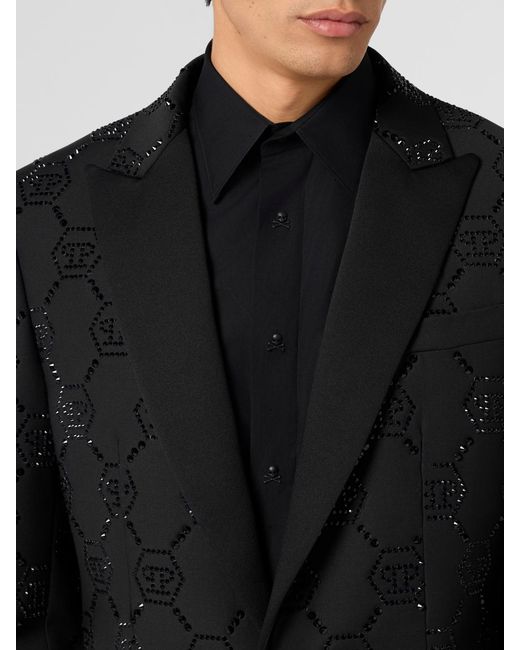 Philipp Plein Black Pp Rhinestone Single-Breasted Blazer for men