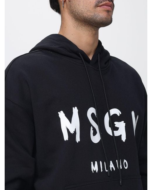 MSGM Blue Relaxed Fit Cotton Hoodie With Pouch Pocket And Logo for men