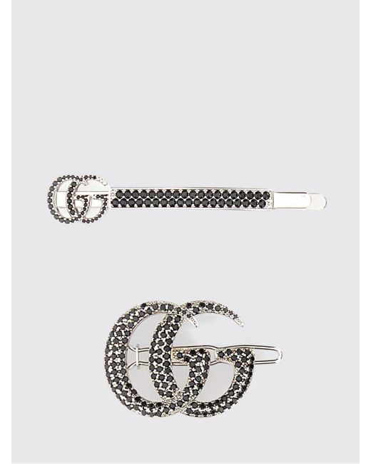Gucci White Set Of 2 Metal And Rhinestone Hair Clips