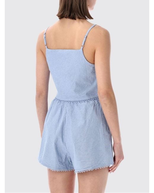 American Vintage Blue Square Neck Cotton Top With Thin Straps