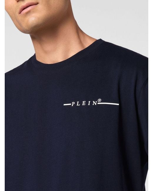 Philipp Plein Blue Cotton T-Shirt With Contrasting Chest Logo for men
