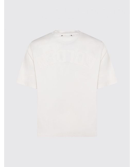 Golden Goose Deluxe Brand White Crewneck Cotton T-Shirt With Dropped Shoulders for men