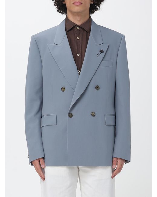 Lardini Blue Double-Breasted Virgin Wool Blazer for men
