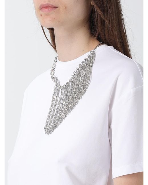Liu Jo White Cotton T-Shirt With Jewel Chain