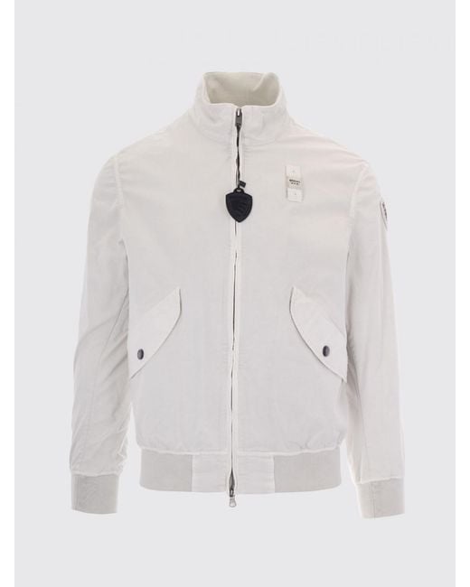 Blauer White Cotton Bomber Jacket With Zip for men