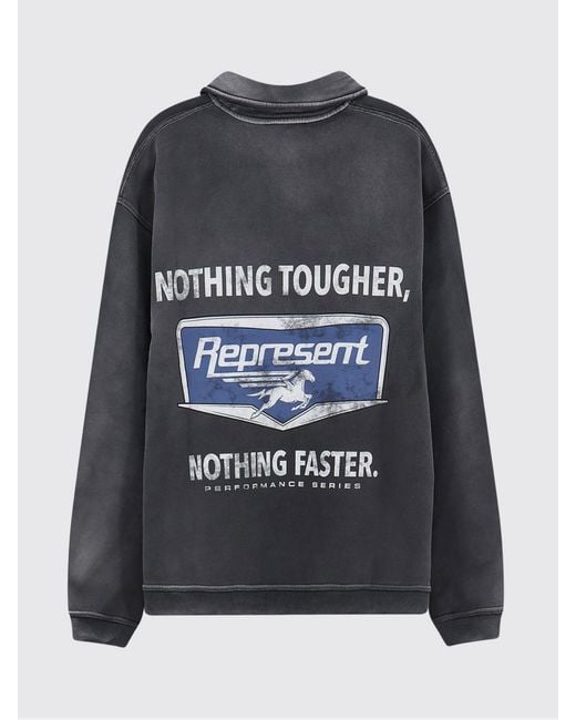Represent Black Cotton Zip-Up Hoodie With Logo Print for men
