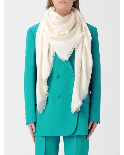 Fendi Natural Ff Silk And Wool Shawl With Jacquard Monogram
