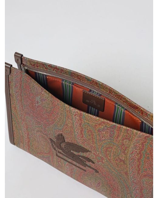 Etro Brown Arnica Coated Cotton Pouch With Jacquard Paisley for men