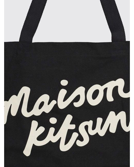 Maison Kitsuné Black Maison KitsunÉ Large Cotton Canvas Tote Bag With Contrast Logo