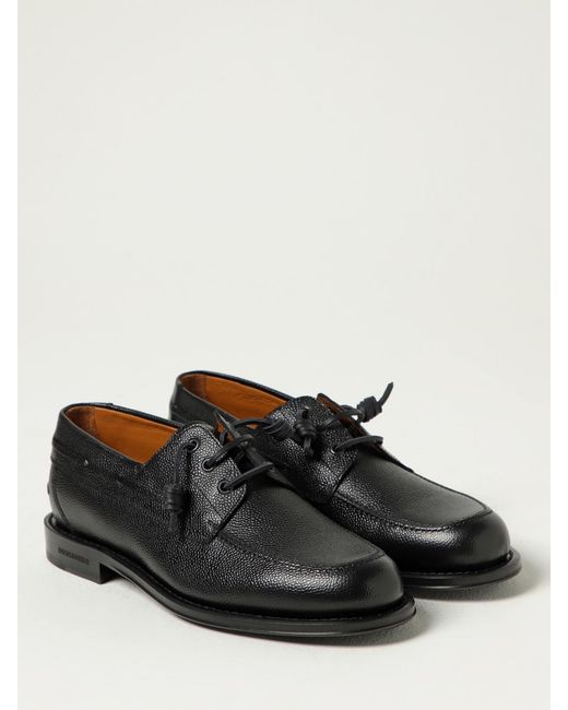 DSquared² Black Boat Shoe With Lace-Up Fastening And Round Toe Shape for men
