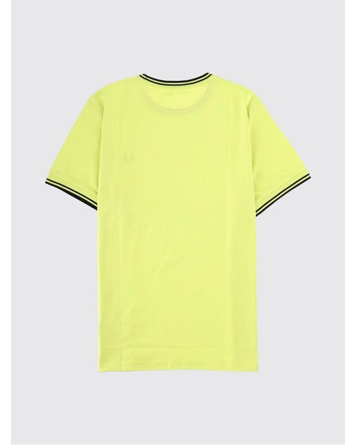 Fred Perry Yellow Slim Fit Cotton T-Shirt With Contrast Trims And Embroidered Logo for men