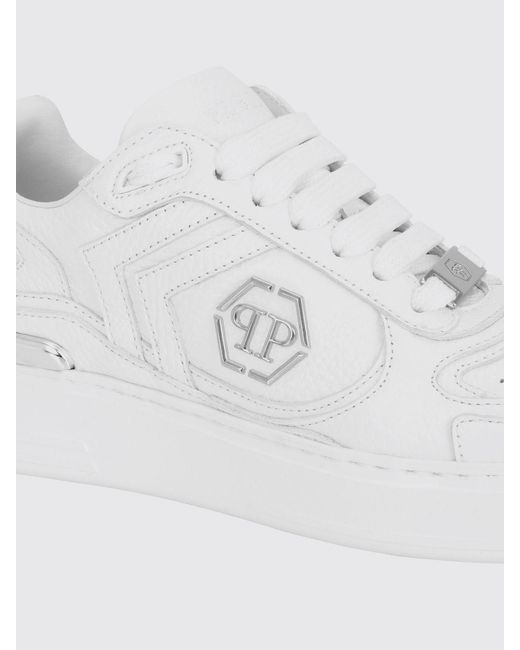 Philipp Plein White Pit-$Top Monogram Leather Low-Top Trainers With Hexagon Logo for men