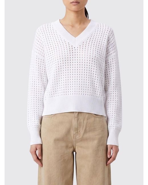 Kangra White Perforated Cotton V-Neck Knit