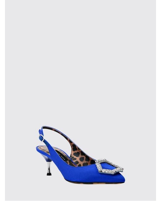 Philipp Plein Blue Satin Slingbacks With A Jewel Buckle And Mid Heel