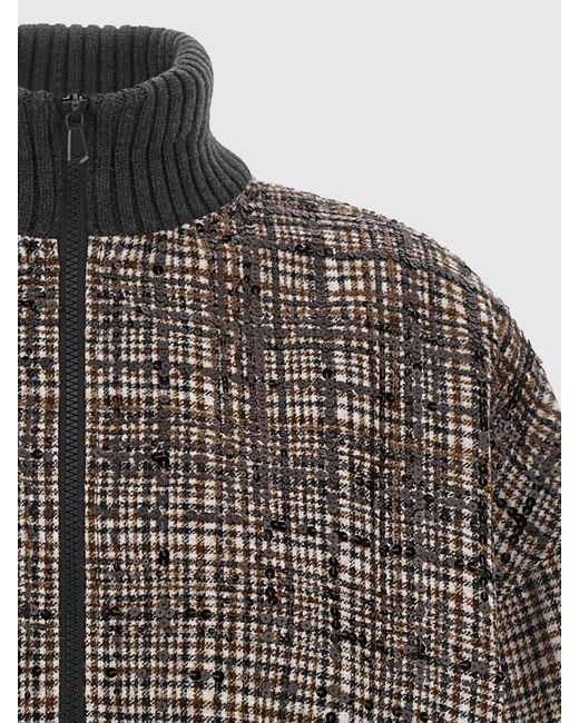 Brunello Cucinelli Brown Relaxed Fit Prince Of Wales Wool Bomber Jacket With Sequins