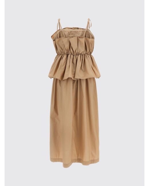 Twinset Natural A-Line Cotton Midi Dress With Square Neckline And Thin Straps