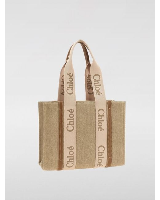Chloé Natural Chlo&Eacute Woody Tote Canvas And Leather Bag