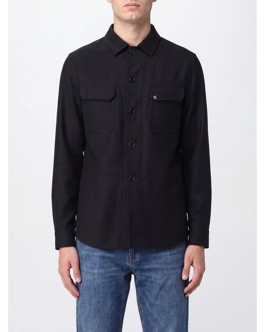Tagliatore Blue Pure Virgin Wool Shirt Jacket With Flap Pockets And Curved Hem for men
