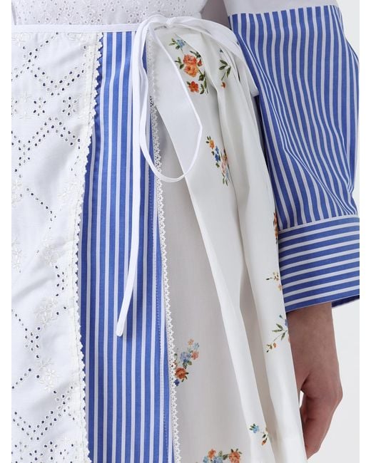 MSGM White Sangallo Cotton Poplin Sarong Mini Skirt With Floral Print
