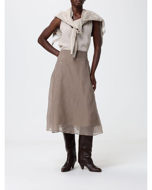 Brunello Cucinelli Natural Silk Circle Midi Skirt