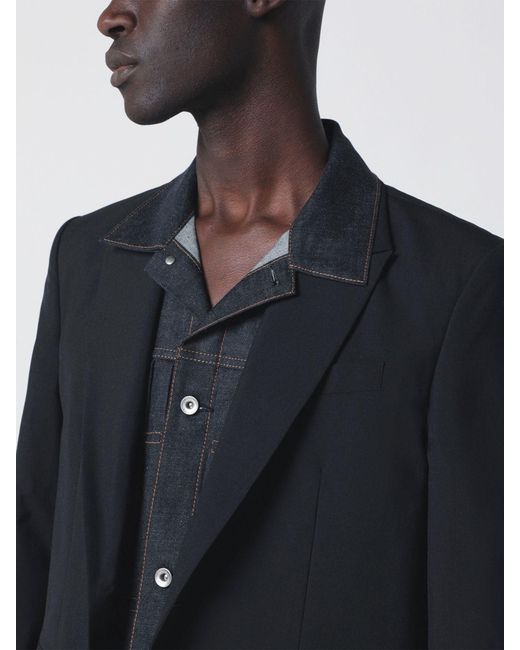 Sacai Blue Cropped Single-Breasted Cotton Blazer With Two-Button Closure for men