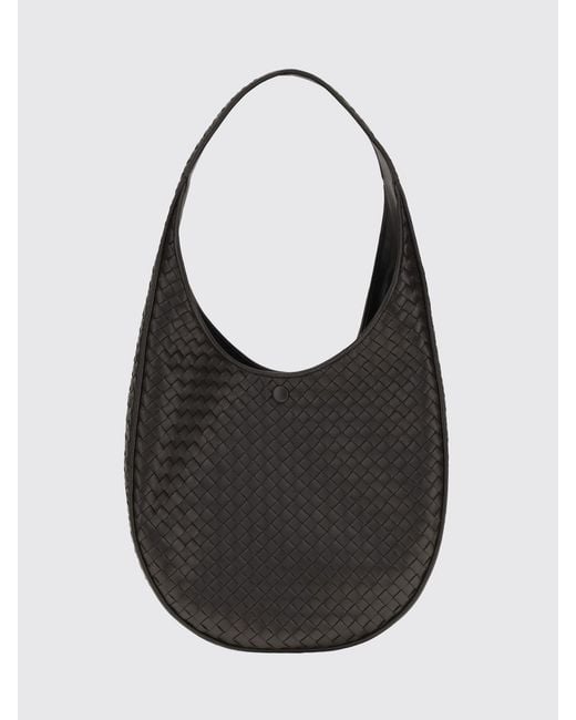 Bottega Veneta Black Ovetto Intrecciato Lambskin Shoulder Bag With Woven Handle