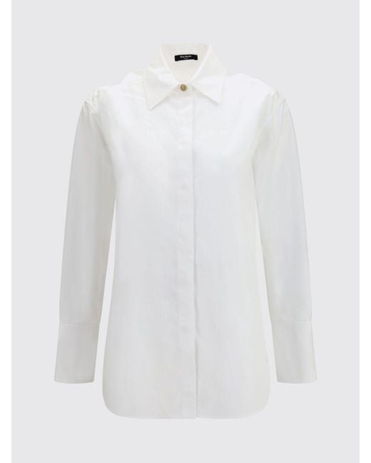 Balmain White Cotton Poplin Shirt With Concealed Buttoning
