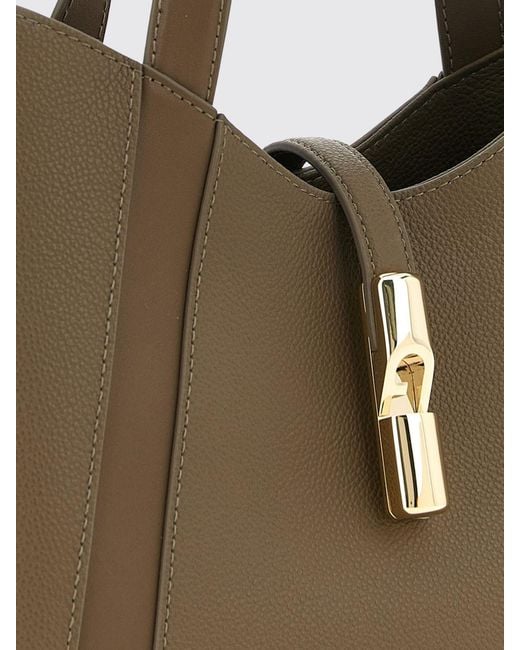 Furla Brown Goccia Small Grained Leather Tote Bag By With Snap Closure