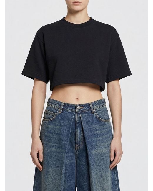 Balenciaga Black Cotton Blend Crop T-Shirts