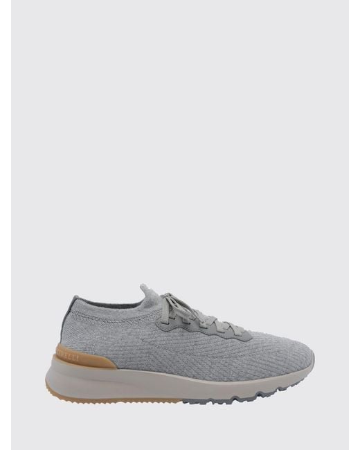 Brunello Cucinelli White Low-Top Cotton Knit Trainers With Pull Tab for men