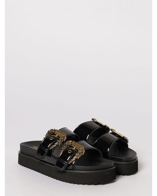 Versace Jeans Couture Black Patent Leather Slippers