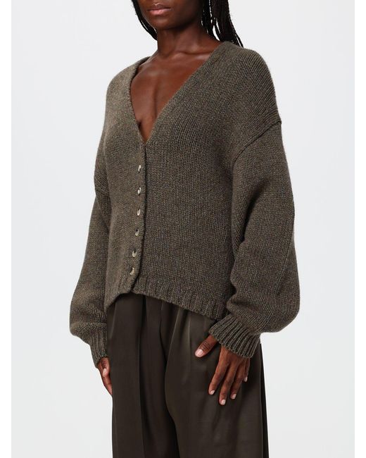 Khaite Green Deep V-Neck Pure Cashmere Cardigan