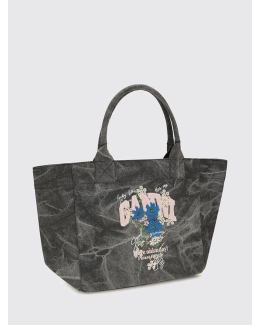 Ganni Multicolor Medium Recycled Cotton Tote Bag With Floral Print