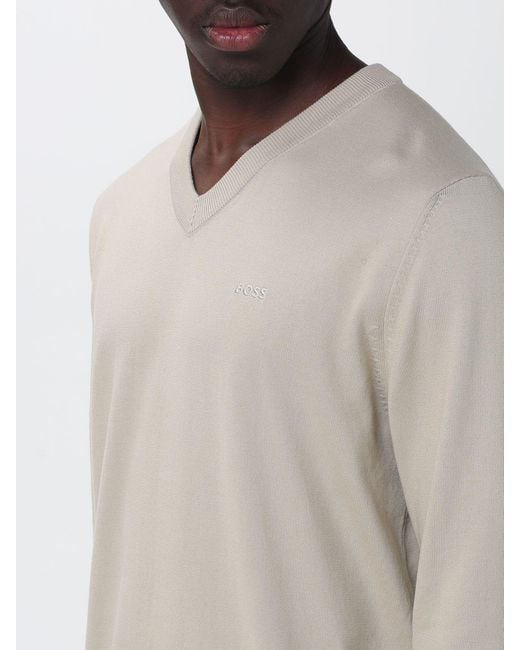 Boss Blue V-Neck Cotton Jumper With Long Sleeves And Ribbed Cuffs And Hem for men