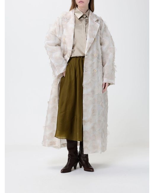 Max Mara White Double-Breasted Oversized Silk Coat