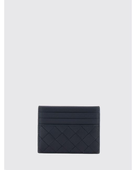 Bottega Veneta Blue Woven Calfskin Flat Card Holder for men