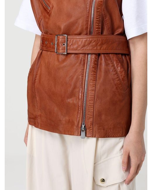 Pinko Brown Leather Biker Jacket