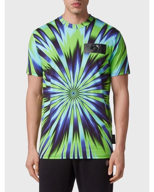 Philipp Plein Green Slim Fit Polyester T-Shirt With Abstract Print And Logo for men
