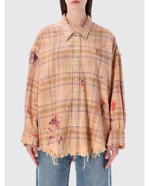 R13 Orange Used Cotton Check Print Shirt
