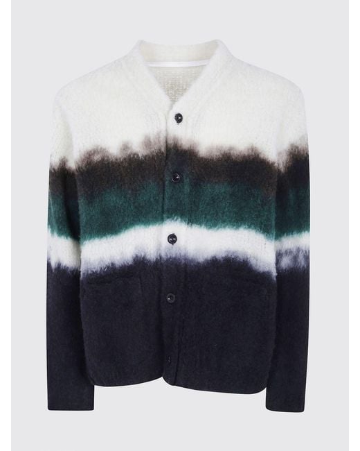 Sacai Blue Multicolour Striped Wool Cardigan With V-Neck And Patch Pockets for men