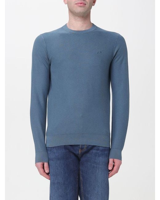 Sun 68 Blue Cotton Crew Neck Pullover for men