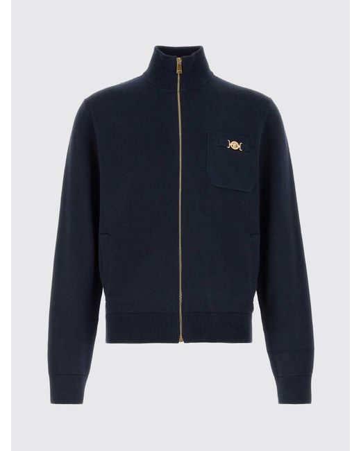 Versace Cardigan Aus Baumwolle Und Kaschmir Mit Logo in Blue für Herren