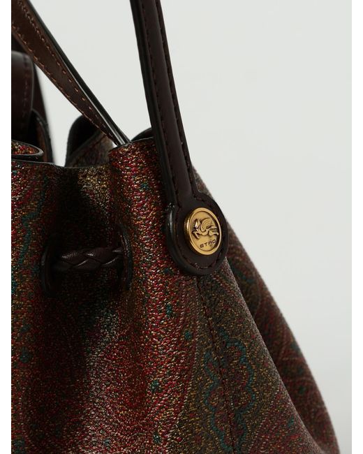 Etro Brown Paisley Coated Cotton Bucket Bag